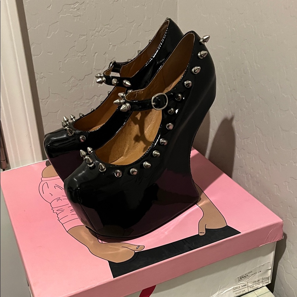 Jeffrey Campbell Black Platform Wedges with Silver Studs